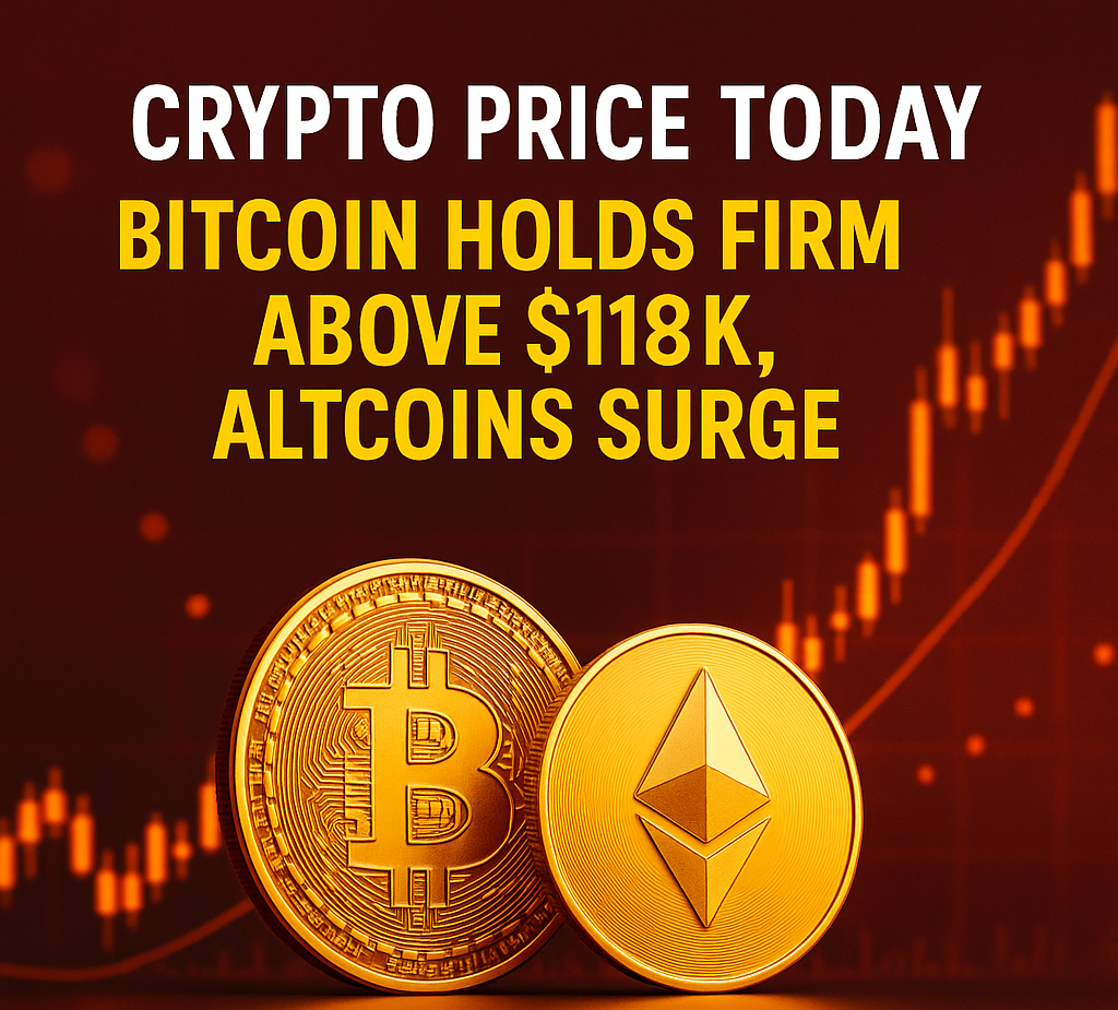 Crypto Price Today: Bitcoin Holds Firm Above $118K, Altcoins Surge as Ethereum Nears $3,500