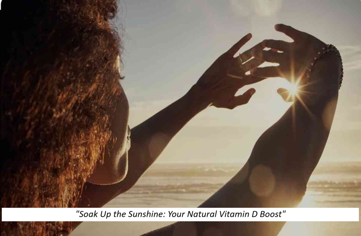 Woman basking in morning sunlight in nature, representing natural Vitamin D source