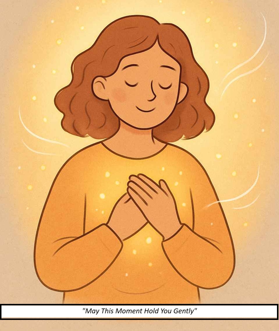 A soft, heartwarming digital illustration of a person surrounded by glowing light and peaceful energy—symbolizing emotional support and love for someone who is struggling.