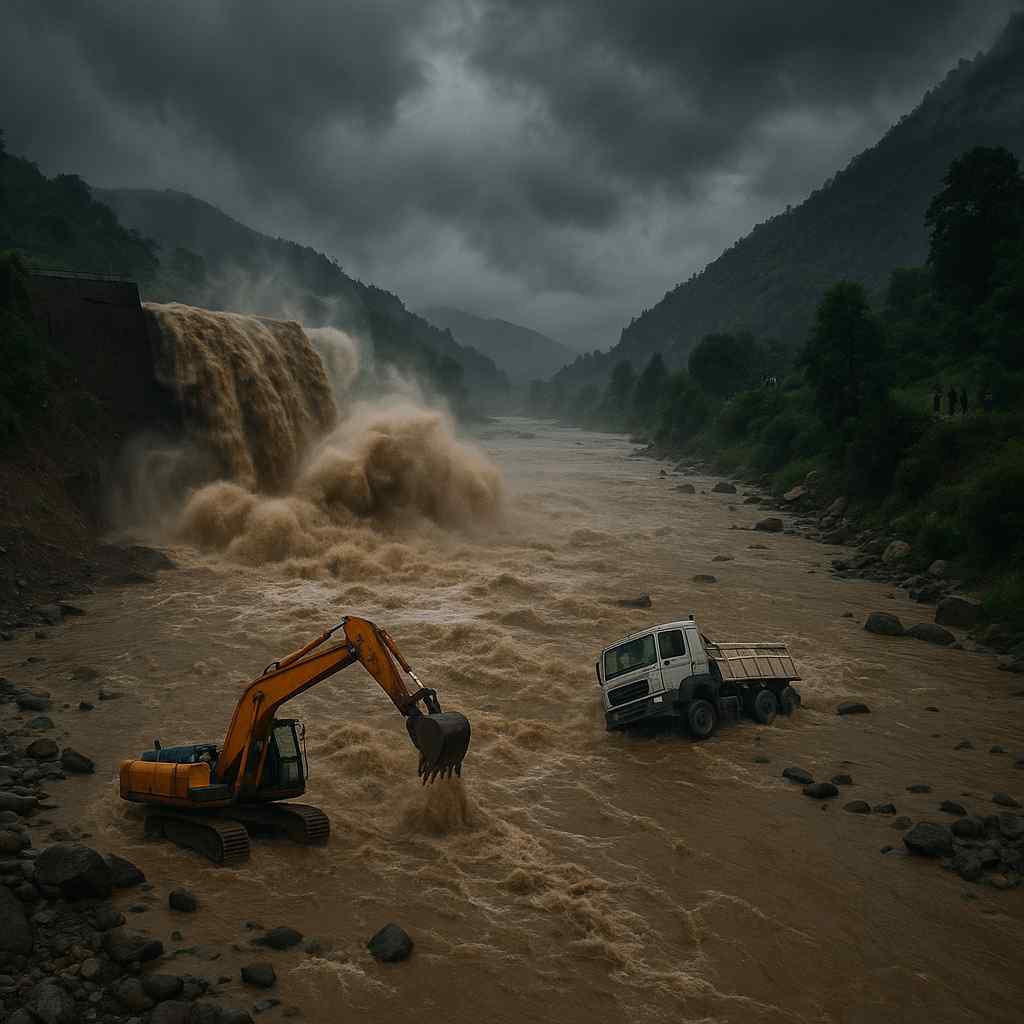 Video: Dam Collapses in Himachal Amid Heavy Rainfall, Vehicles Swept Away