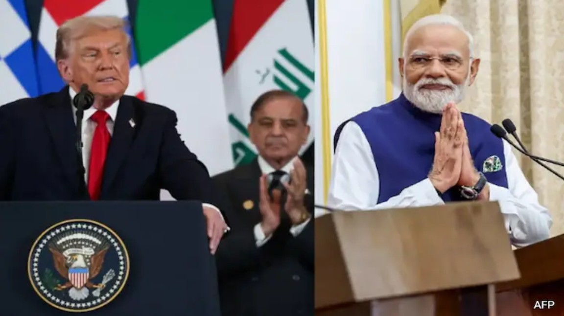 Trump Praises PM Modi as “Great Friend” with Shehbaz Sharif Behind Him